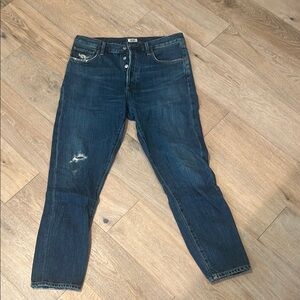 Citizens Of Humanity Blue Boyfriend Cropped Jeans Distressed
